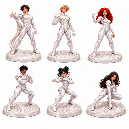 Six Entourage heroes in full-body pearl-white Ivoryta organic armour, painted bundle