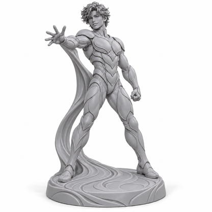 Tom Ivoryta organic armour miniature in unpainted grey resin on white