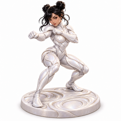 Vega in full-body pearl-white Ivoryta organic armour, painted miniature concept
