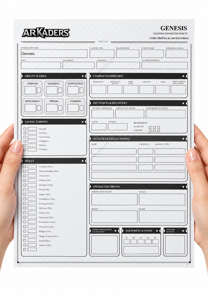 Genesis fillable character record held in hands
