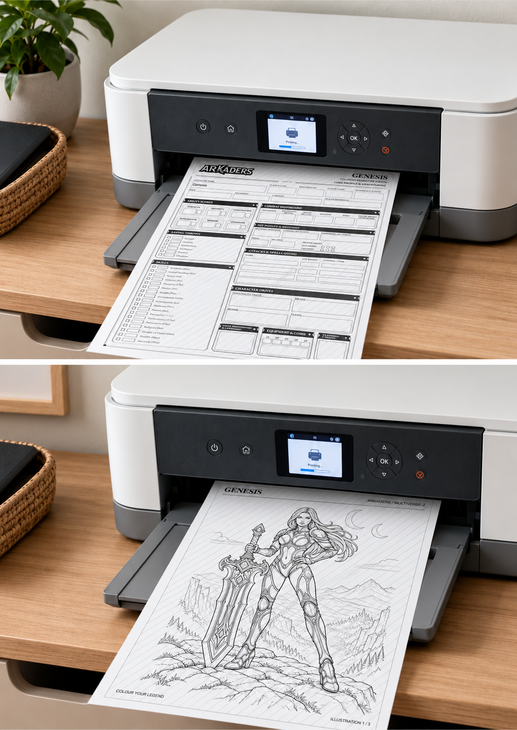 Printing Genesis character record and colouring art at home