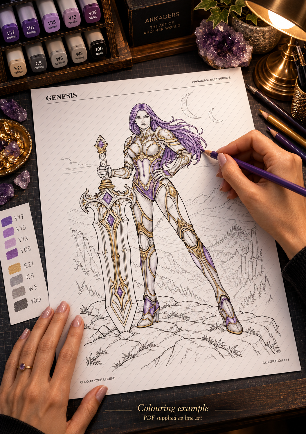 Genesis colouring example — PDF supplied as line art