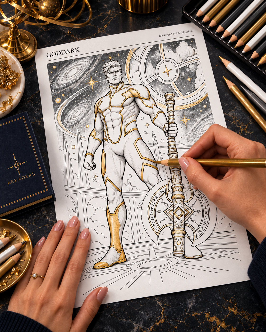 Coloring Goddark in canonical white and gold Proferrum