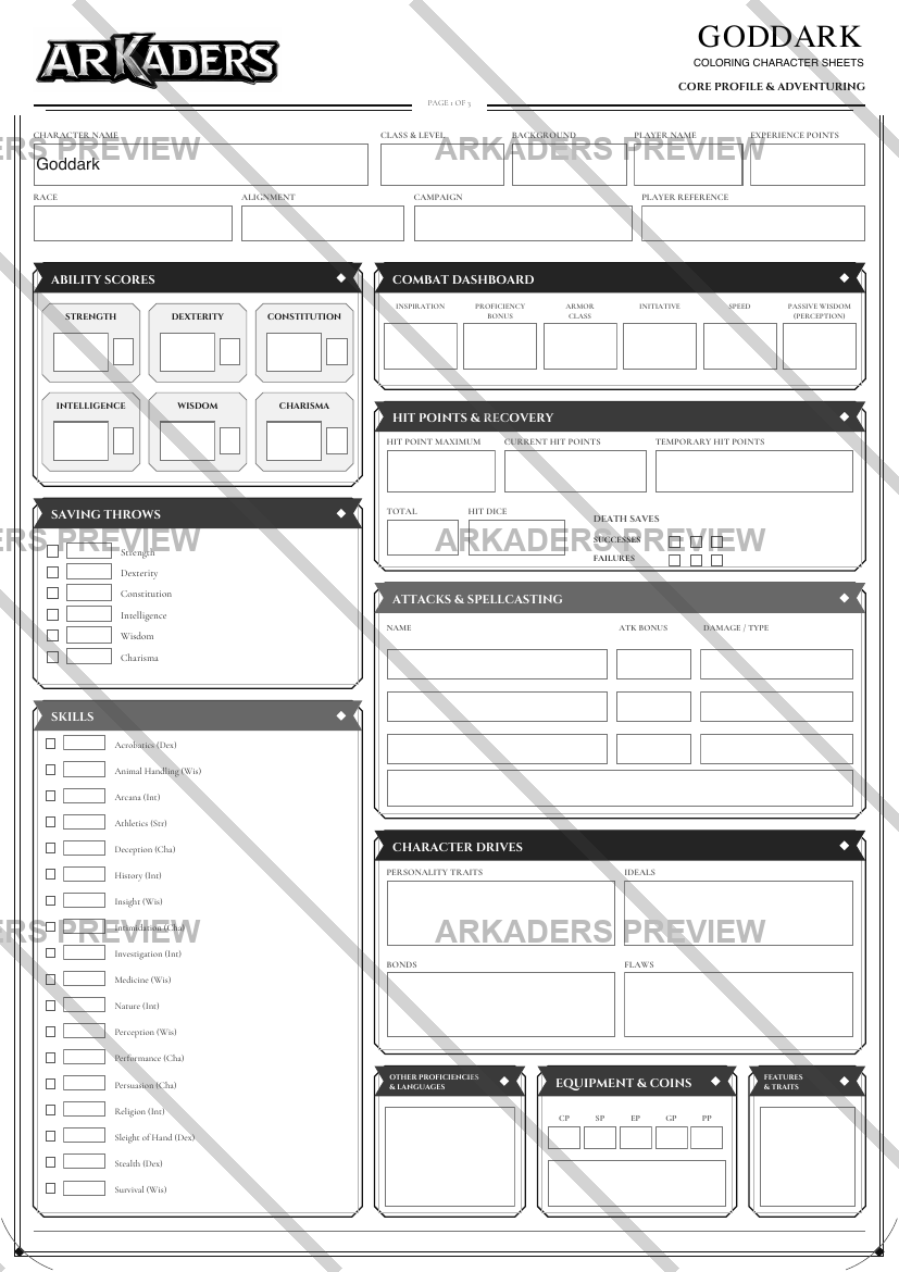 Goddark character sheet page 1 protected preview