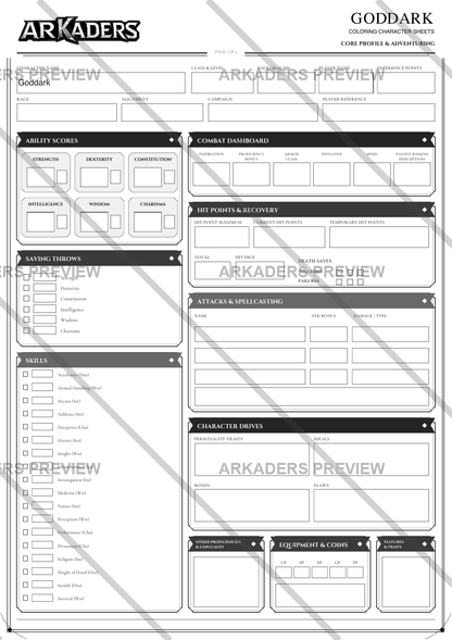 Goddark character sheet page 1 protected preview