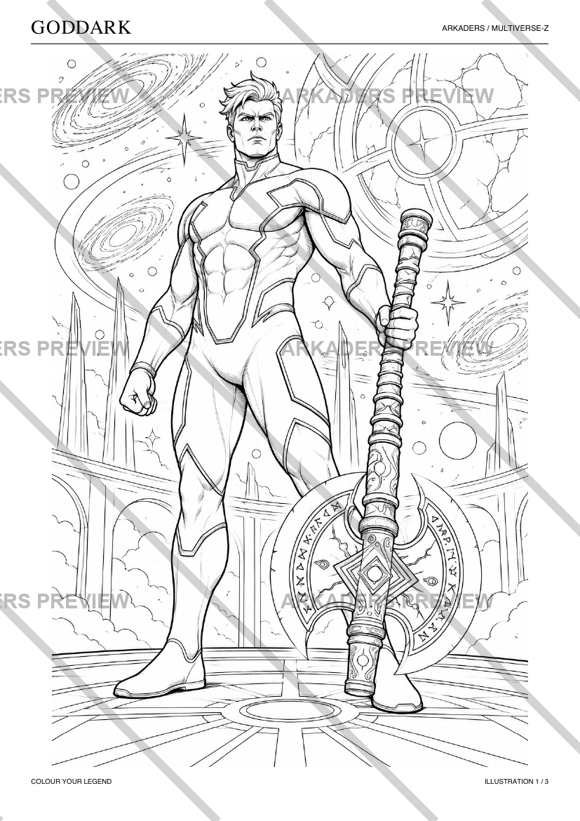 Goddark coloring illustration page 2 protected preview