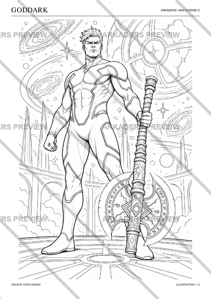 Goddark coloring illustration page 2 protected preview