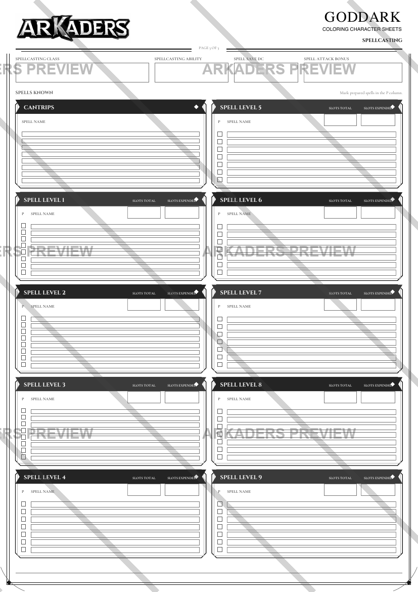 Goddark character sheet page 5 protected preview