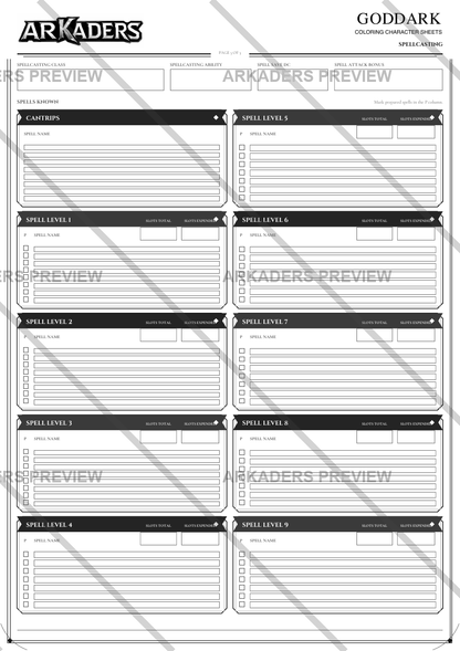 Goddark character sheet page 5 protected preview