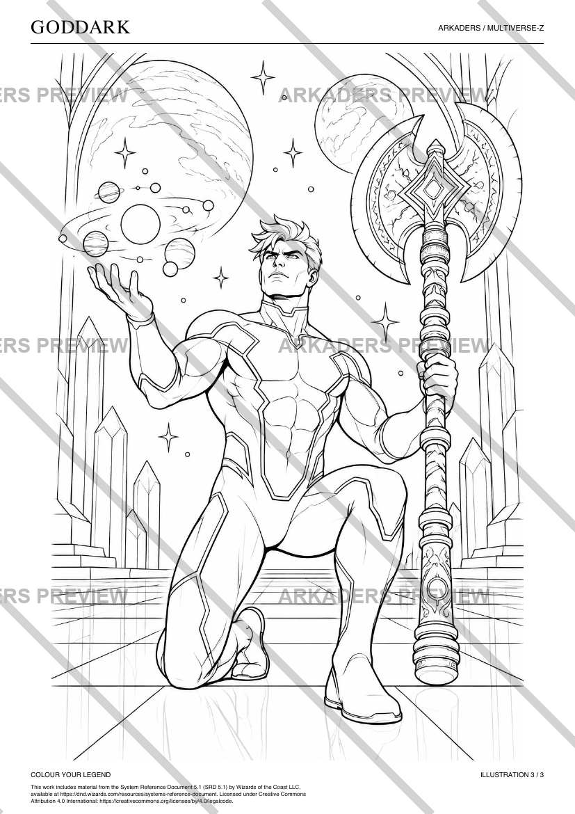 Goddark coloring illustration page 6 protected preview