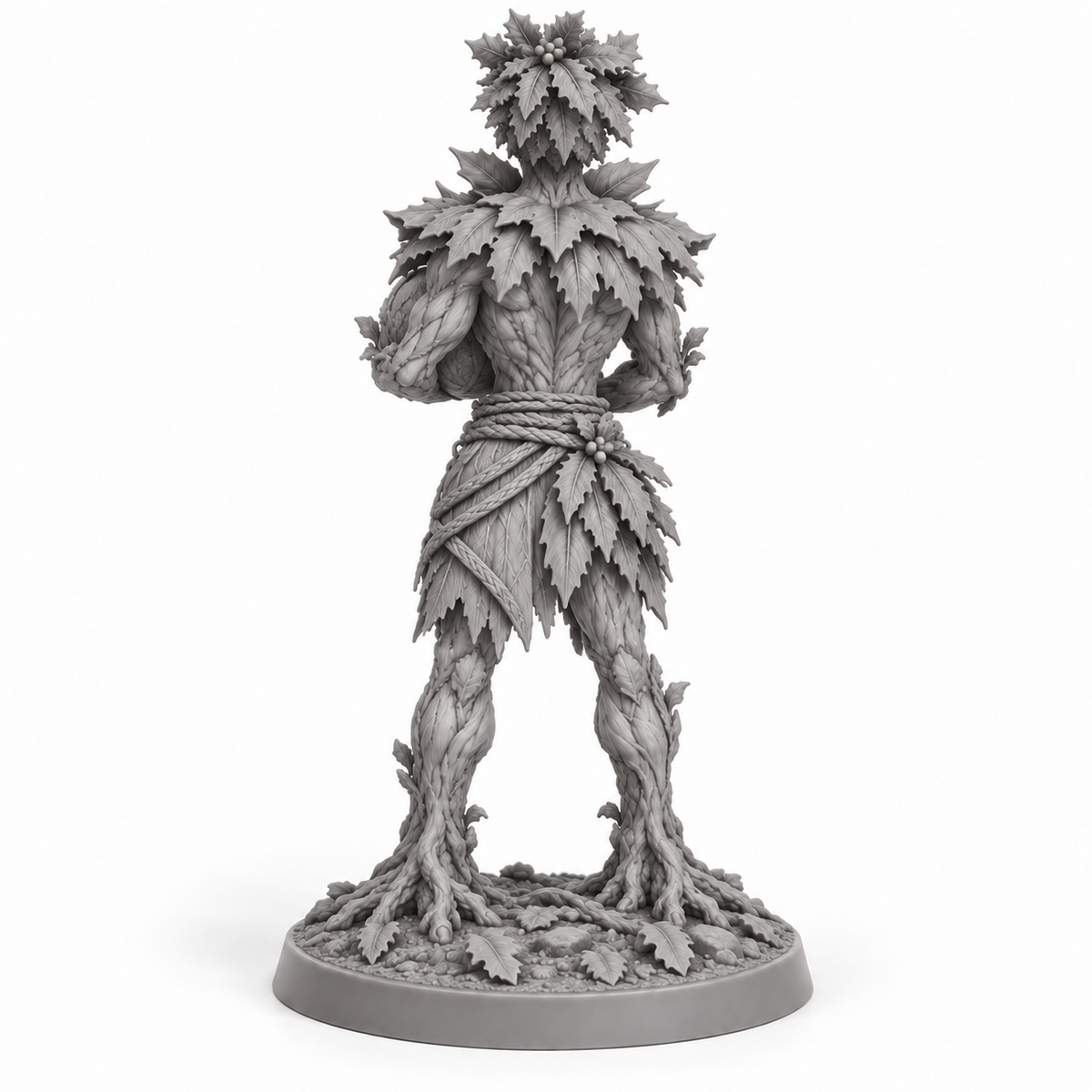 ilex Treebas druid — unpainted grey-resin concept, back