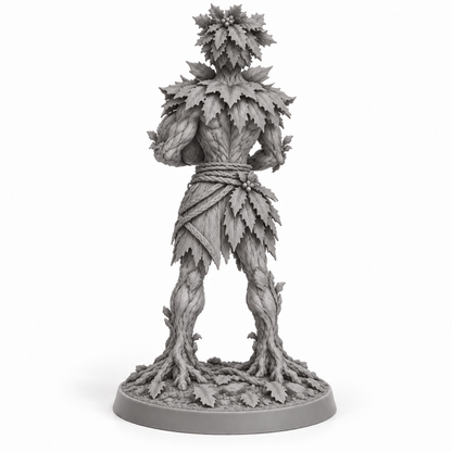 ilex Treebas druid — unpainted grey-resin concept, back