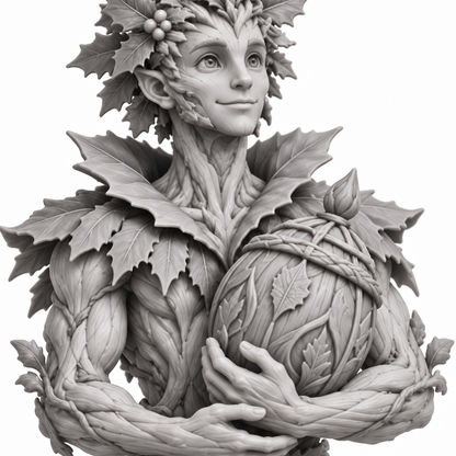 ilex Treebas druid — unpainted grey-resin concept, detail