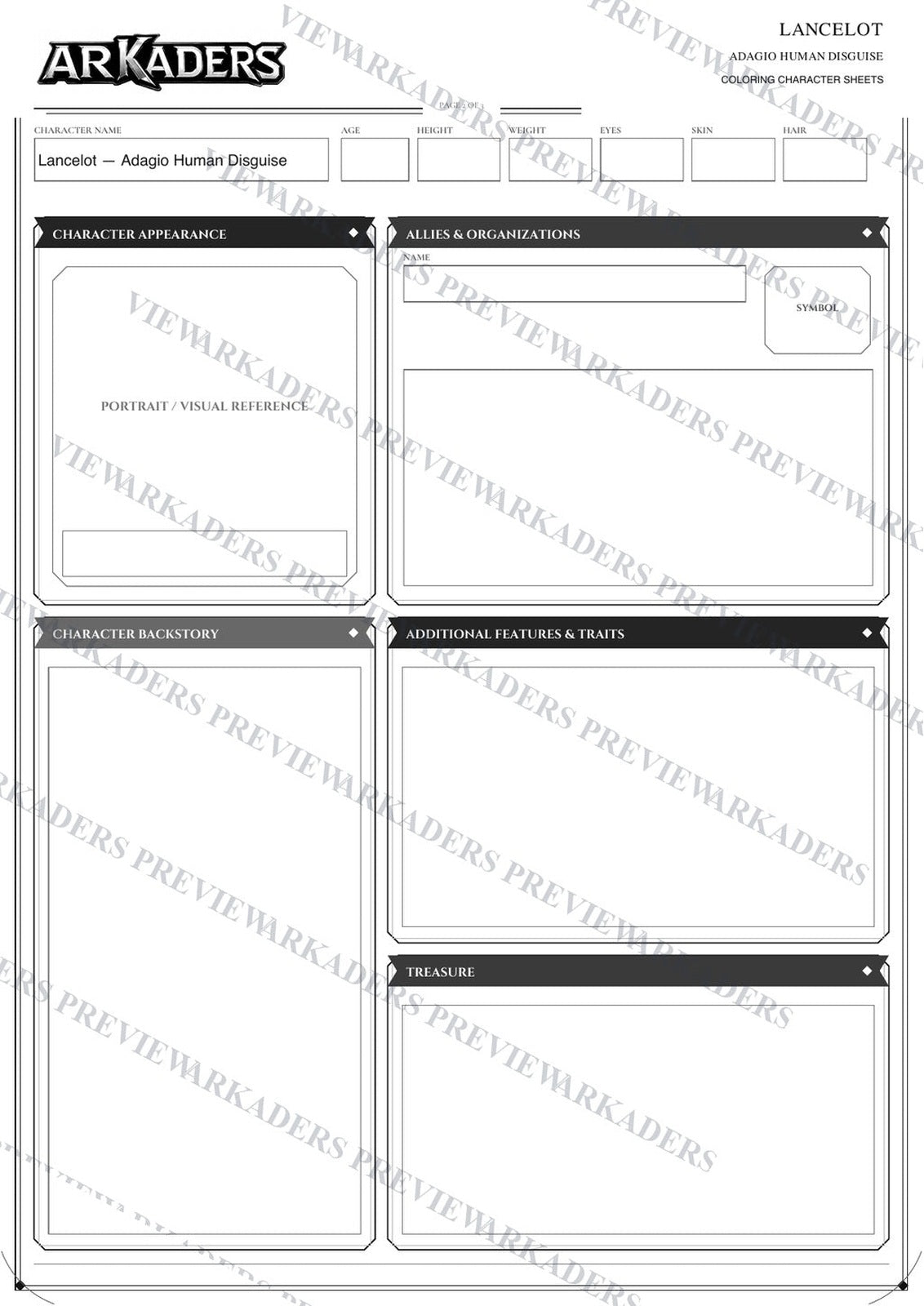 Lancelot Adagio Human Disguise Coloring Character Sheet — image 9 of 12
