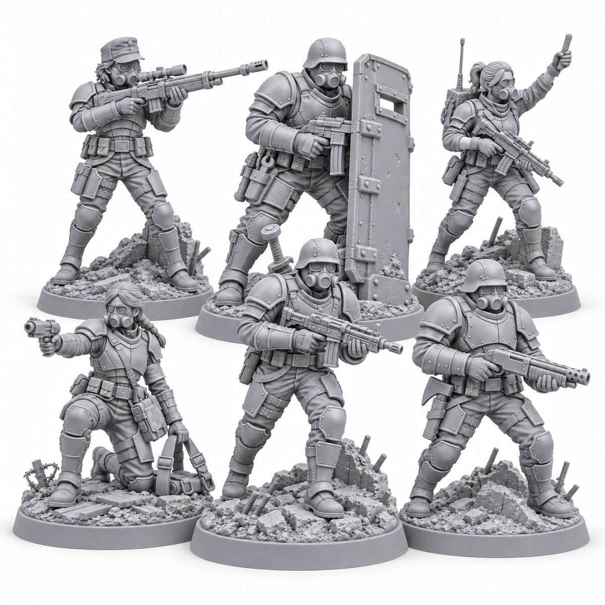 Lobo's Last Line grey resin miniature squad