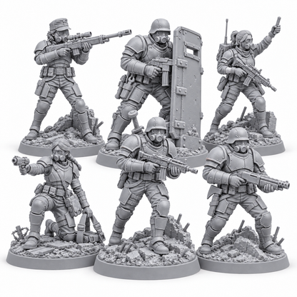 Lobo's Last Line grey resin miniature squad