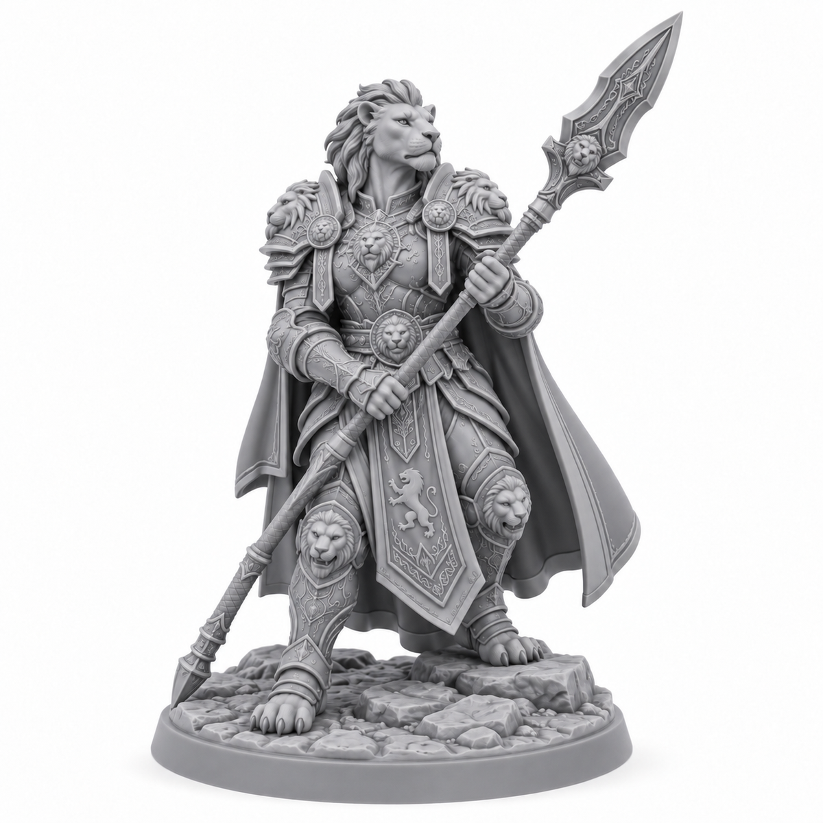 Lyssara Dawnmane, Oath Spear — grey resin miniature