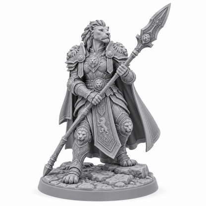 Lyssara Dawnmane, Oath Spear — grey resin miniature