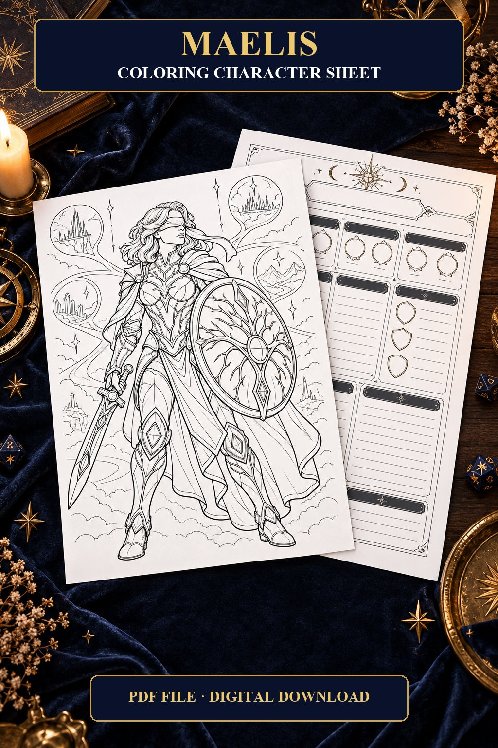 Maelis Coloring Character Sheet 1