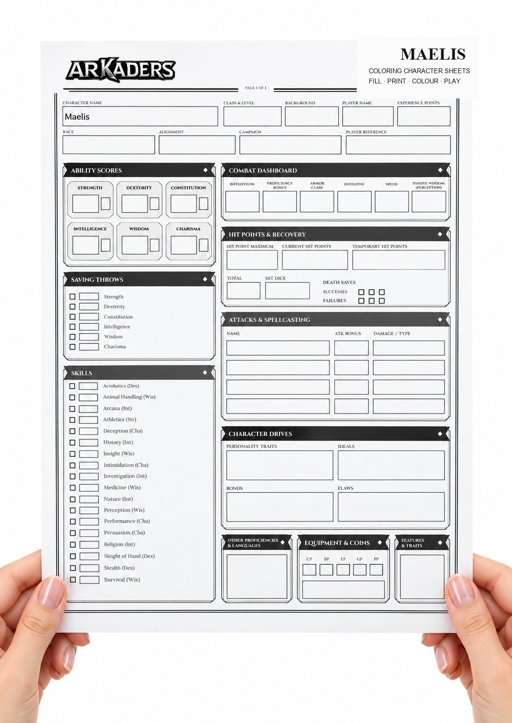 Maelis Coloring Character Sheet 2