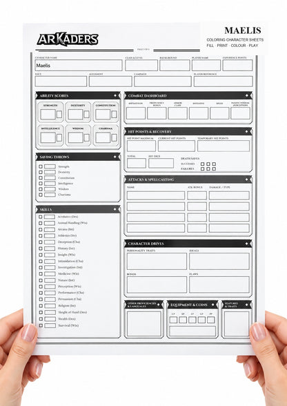 Maelis Coloring Character Sheet 2