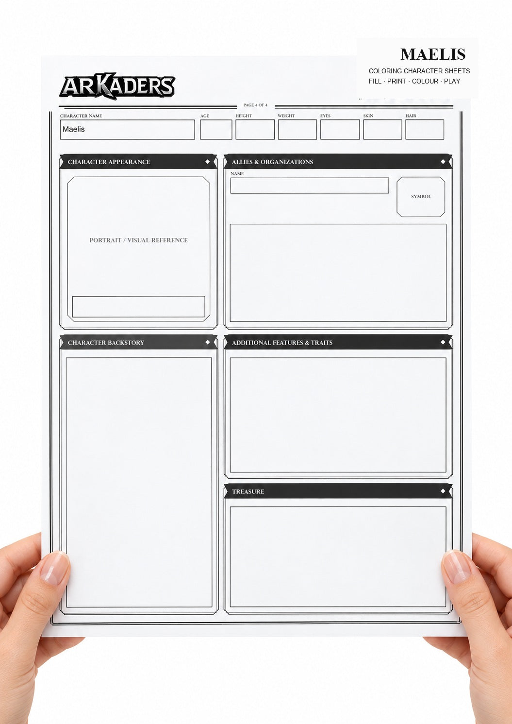 Maelis Coloring Character Sheet 3