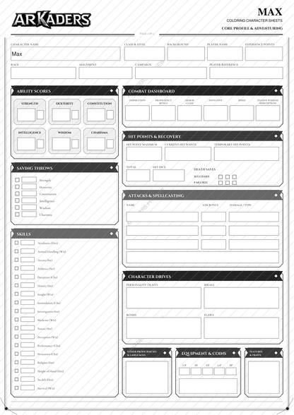 Max Coloring Character Sheet — Max-page-1-protected; protected preview