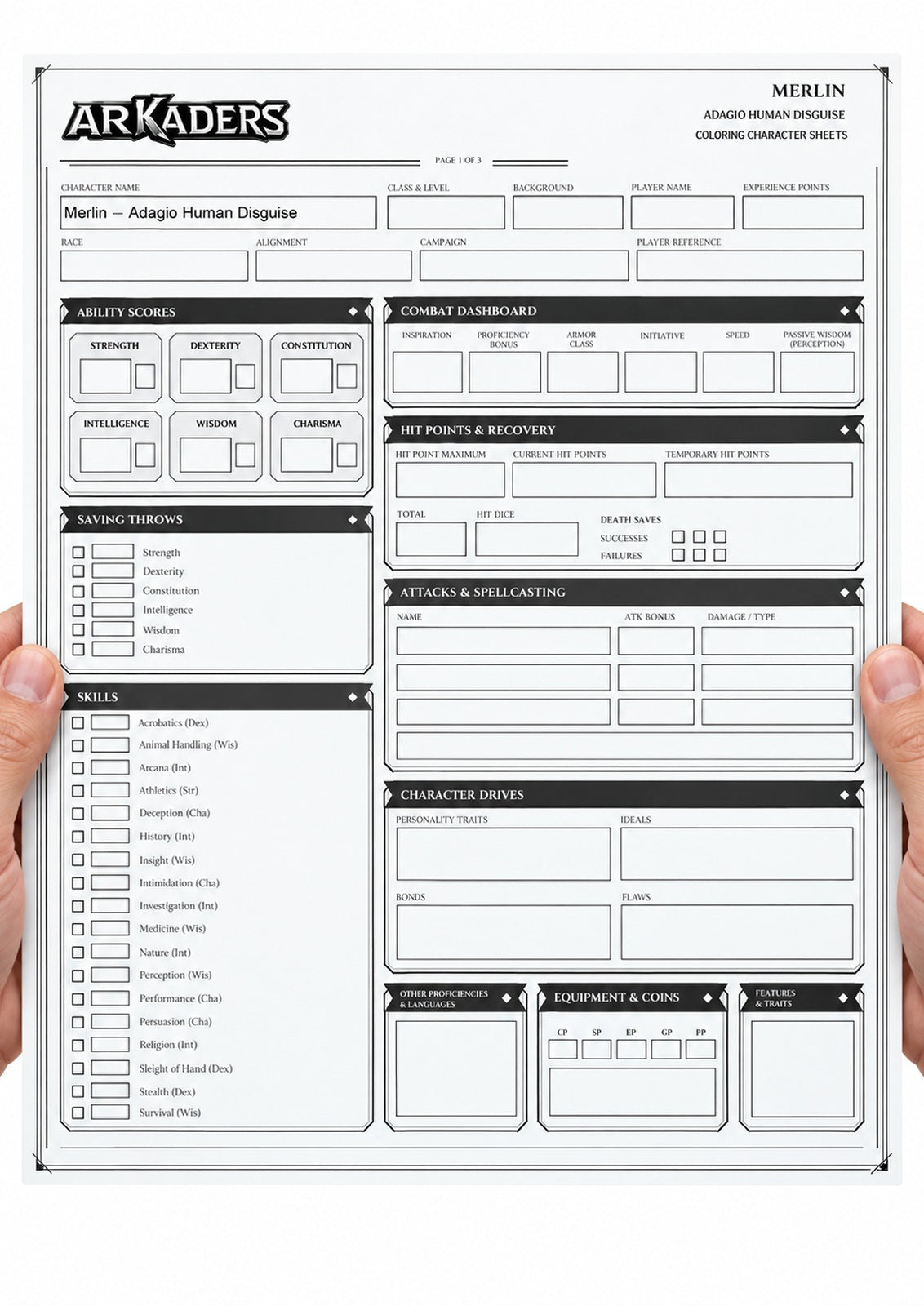 Merlin Adagio Human Disguise Coloring Character Sheet — image 2 of 12