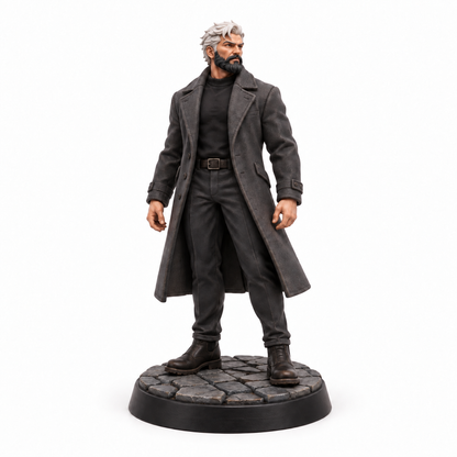 Merlin in human disguise — white hair and black beard — painted reference