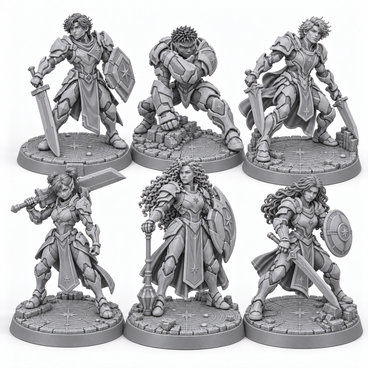 The Entourage as Merlin's first cadre of Prenova Bishops — unpainted resin concept render