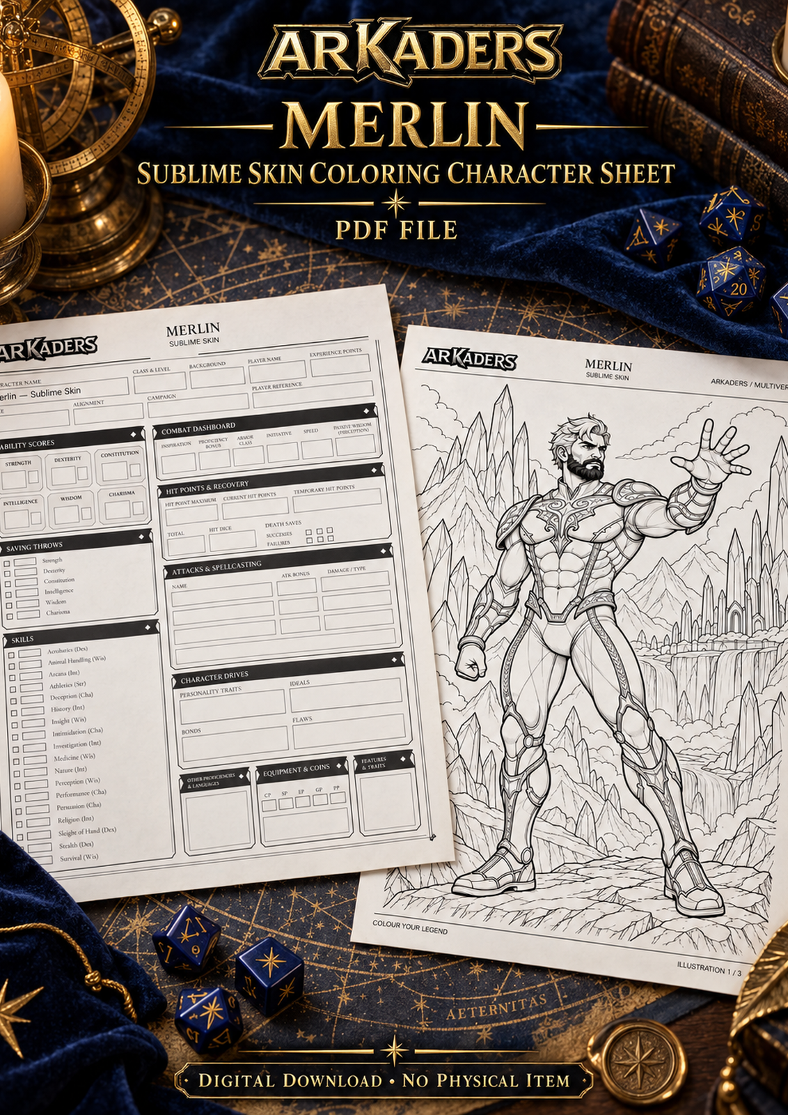 Merlin Sublime Skin Coloring Character Sheet digital PDF cover