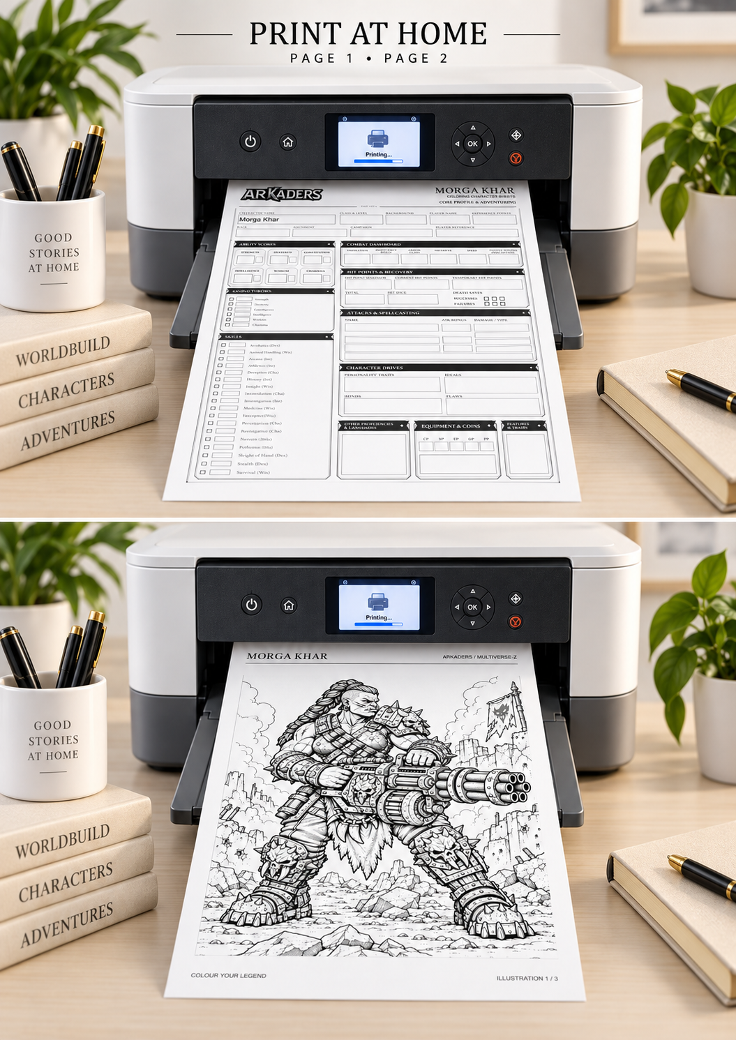 Morga Khar Coloring Character Sheet — print at home