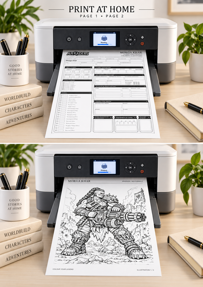 Morga Khar Coloring Character Sheet — print at home