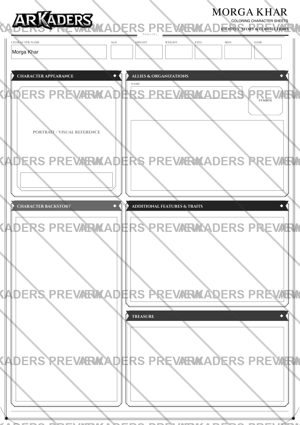 Morga Khar Coloring Character Sheet — protected preview page 3