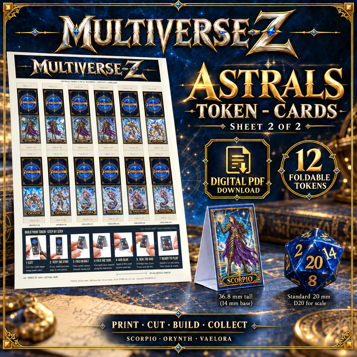 Astrals Token - Cards Sheet 2 — cover — Scorpio, Orynth and Vaelora