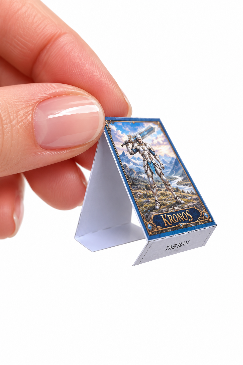 Universal Kronos assembly example — step 4: FOLD THE TABS; same method for every Templaria token, Kronos not included in this set