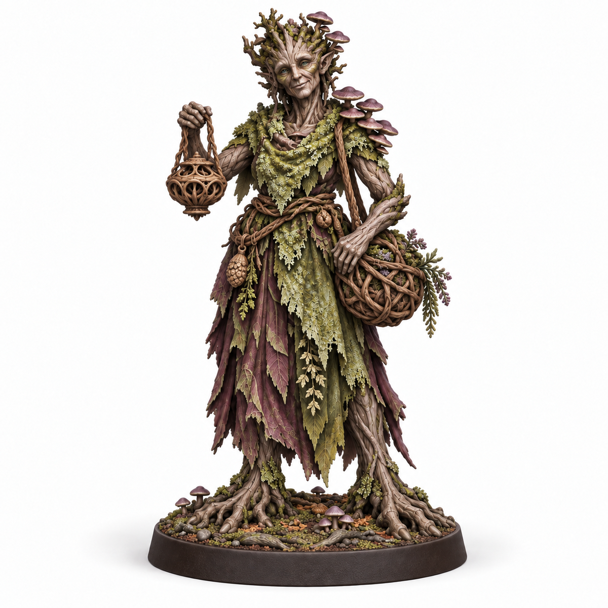 myrra Treebas druid miniature concept — painted front view
