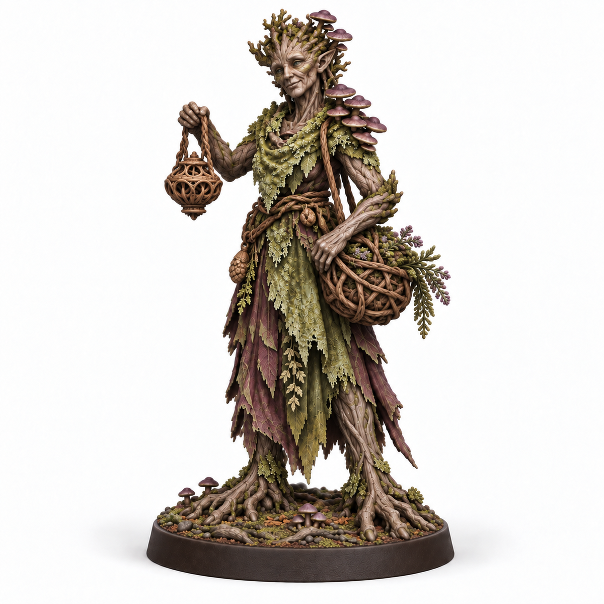 myrra Treebas druid — painted colour reference, three-quarter