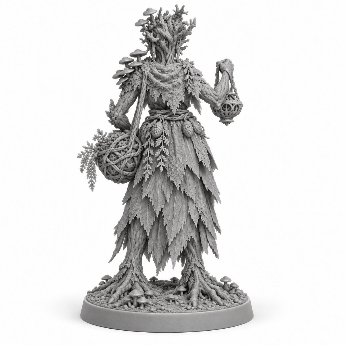 myrra Treebas druid — unpainted grey-resin concept, back