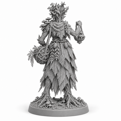 myrra Treebas druid — unpainted grey-resin concept, back