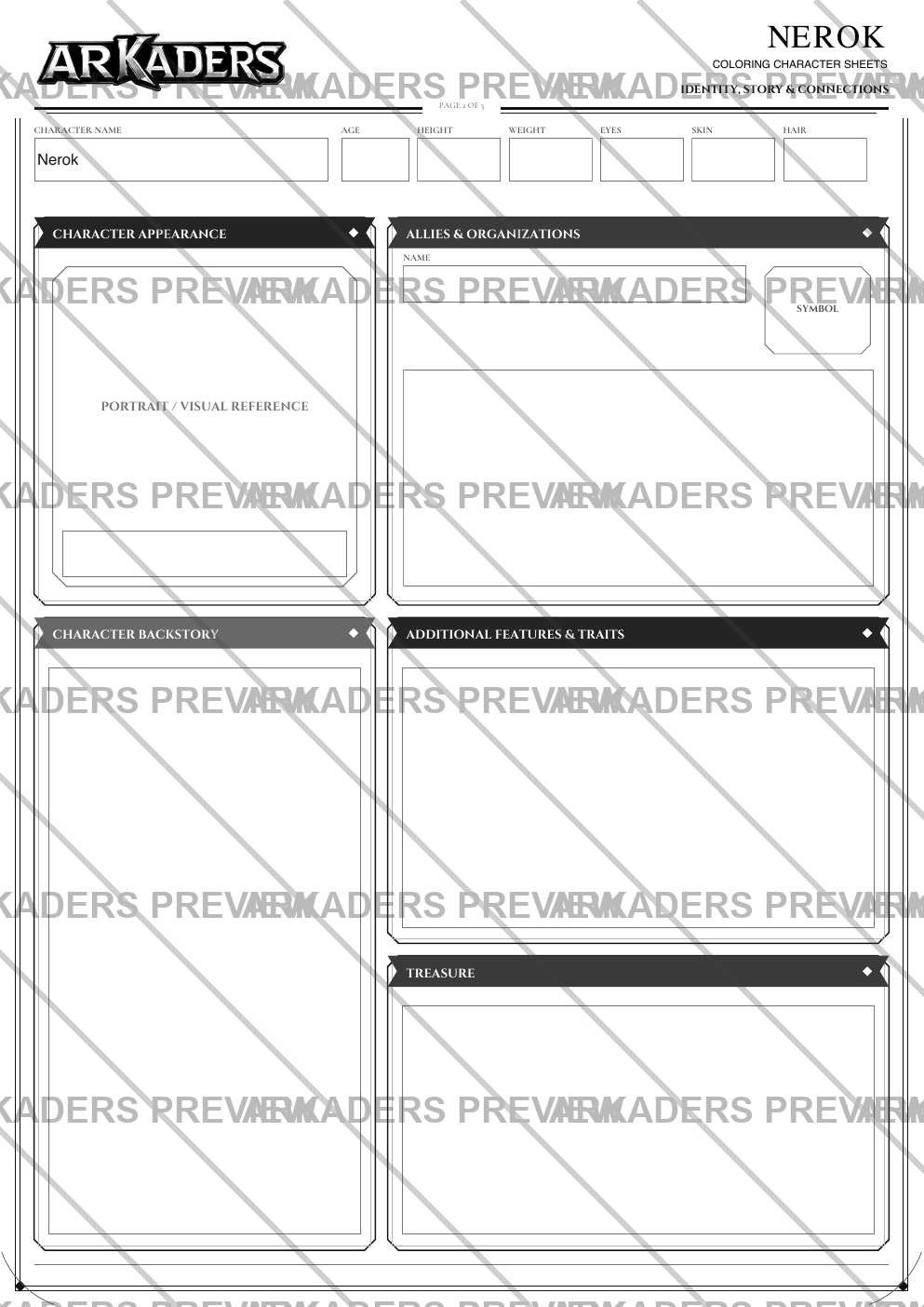 Nerok Coloring Character Sheet — protected preview page 3
