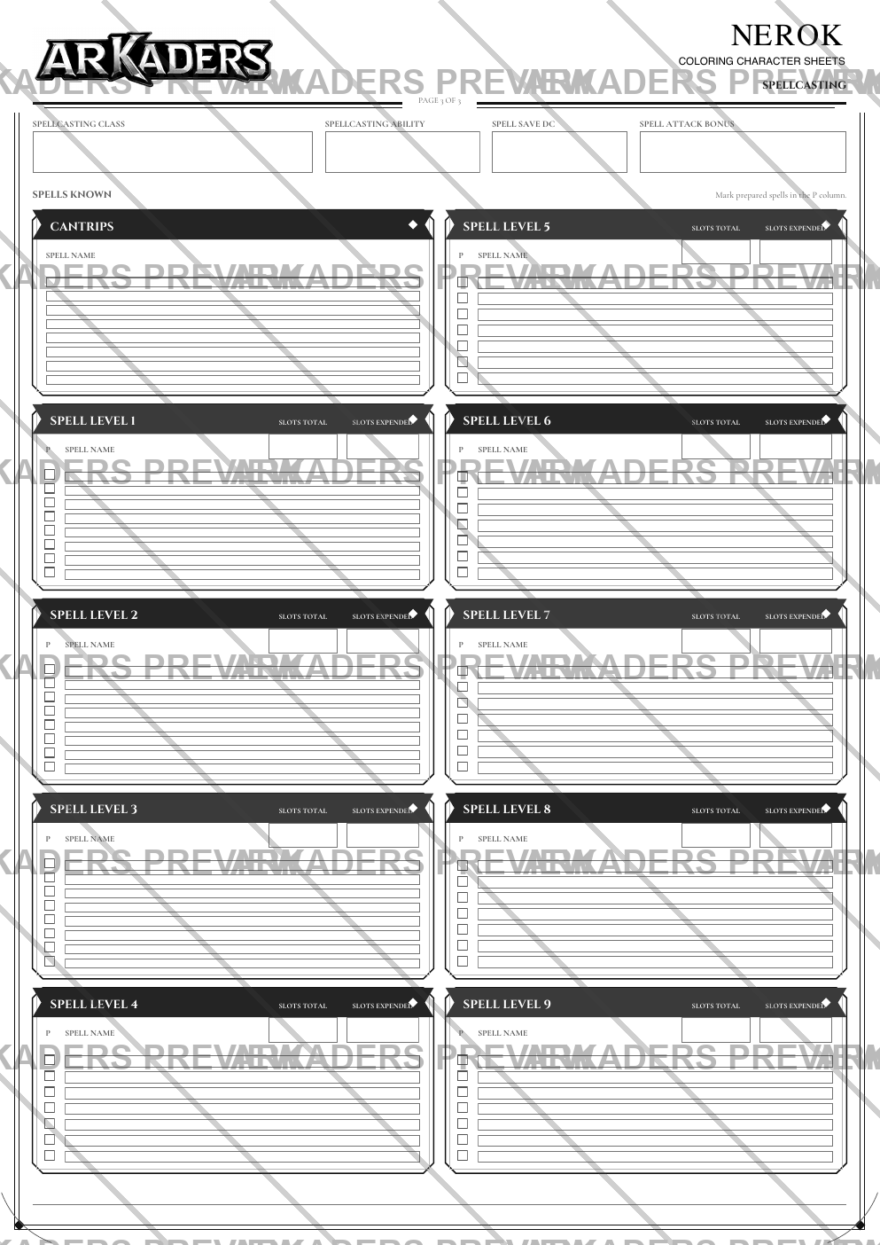 Nerok Coloring Character Sheet — protected preview page 5