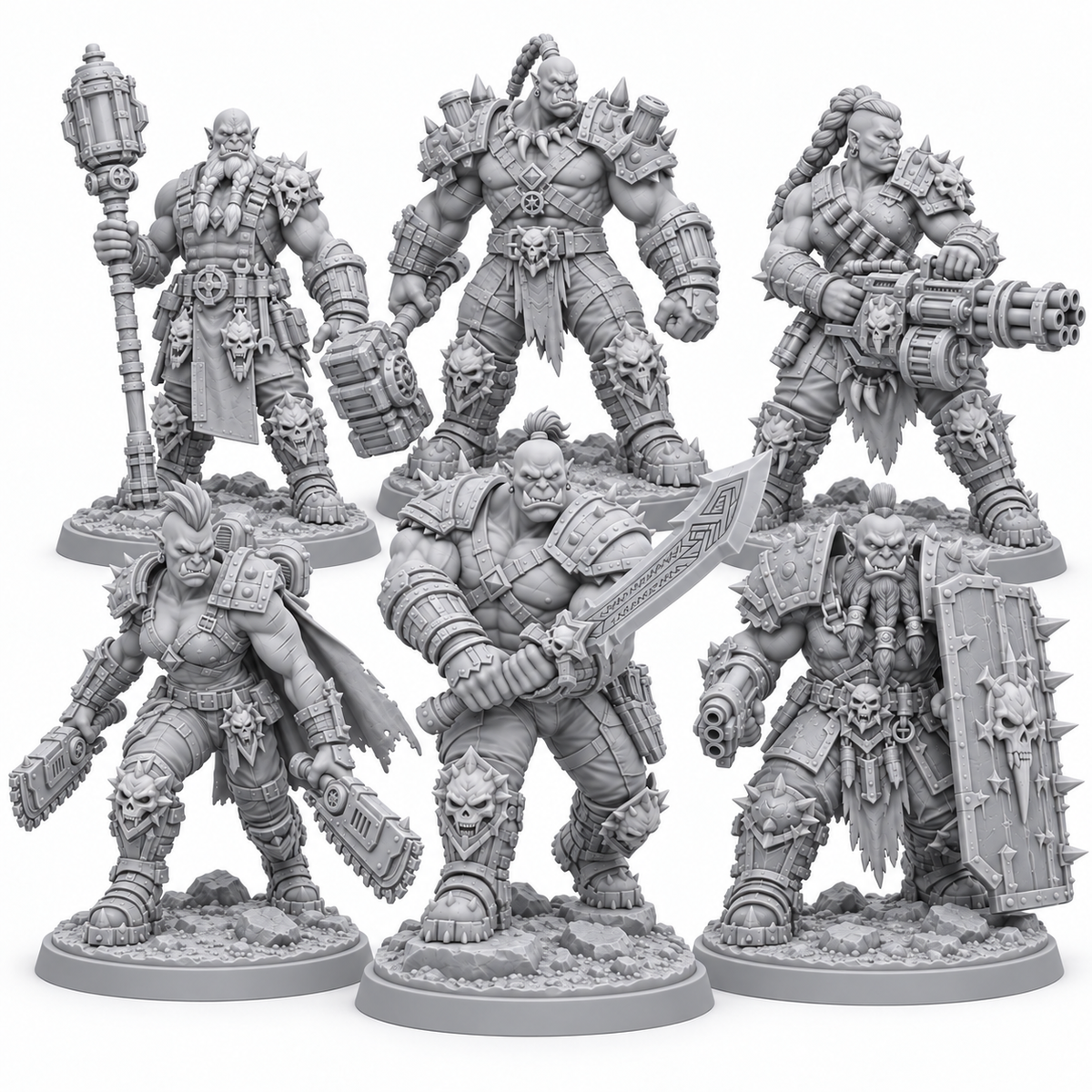 Nerok's Orkyo Warband — six unpainted grey resin miniatures