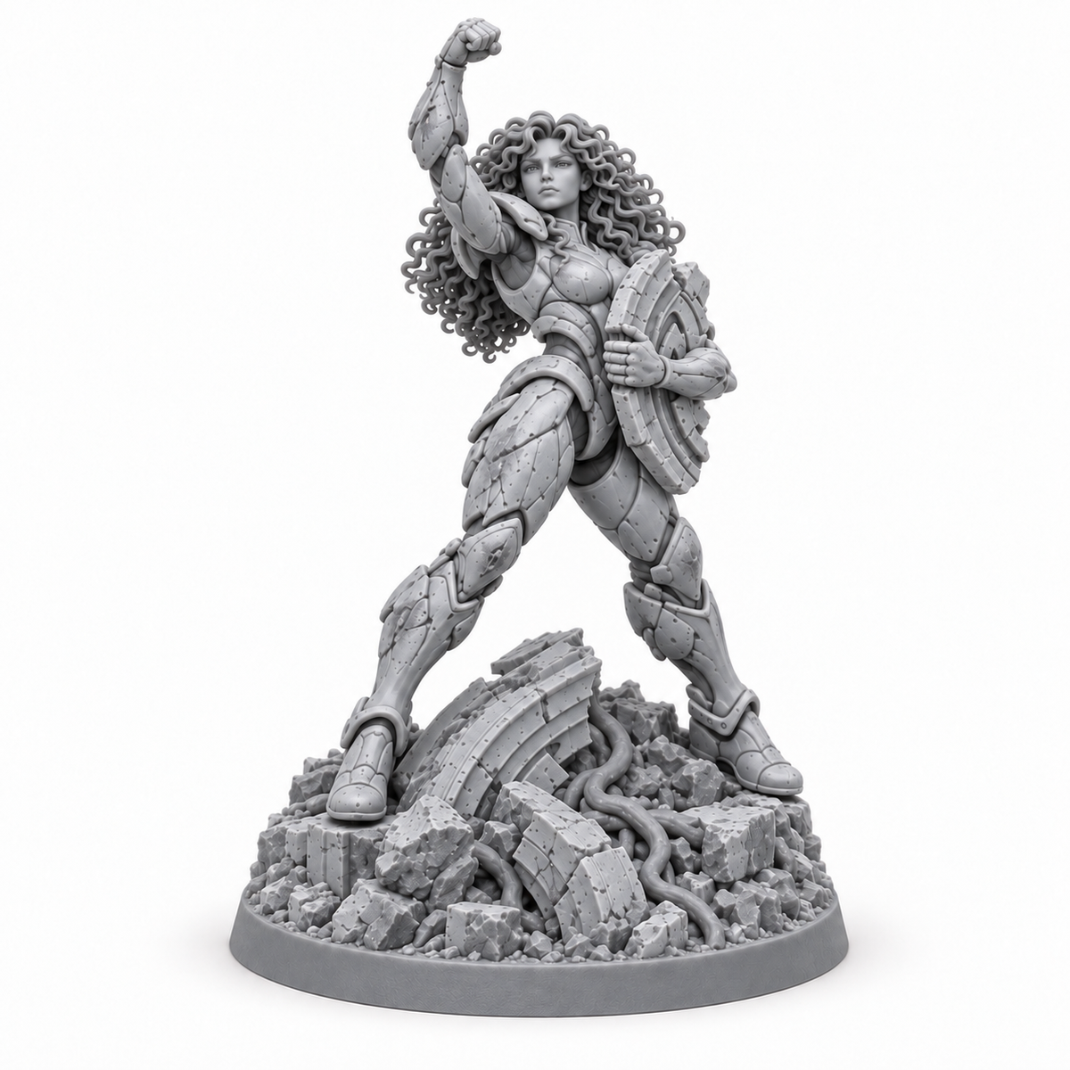 Cala Moonfall Survivor unpainted grey resin miniature on white, front view