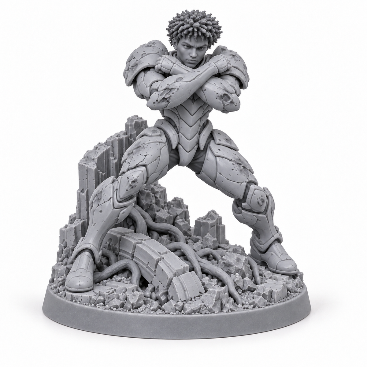 Cass Moonfall Survivor unpainted grey resin miniature on white, front view