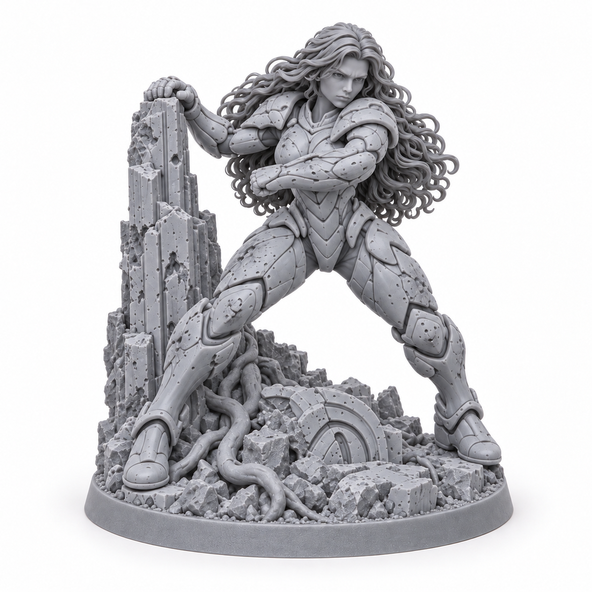 Kira Moonfall Survivor unpainted grey resin miniature on white, front view