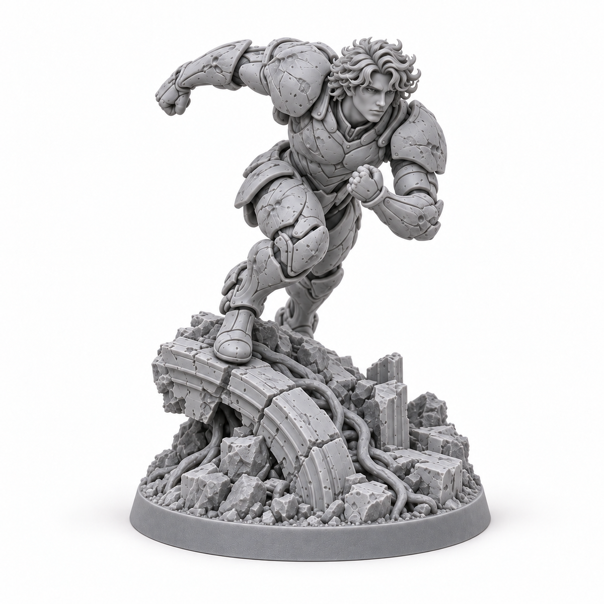 Max Moonfall Survivor unpainted grey resin miniature on white, front view