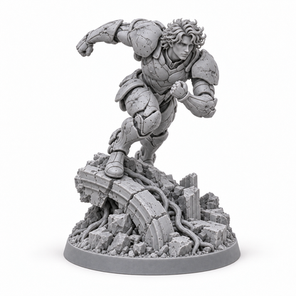 Max Moonfall Survivor unpainted grey resin miniature on white, front view
