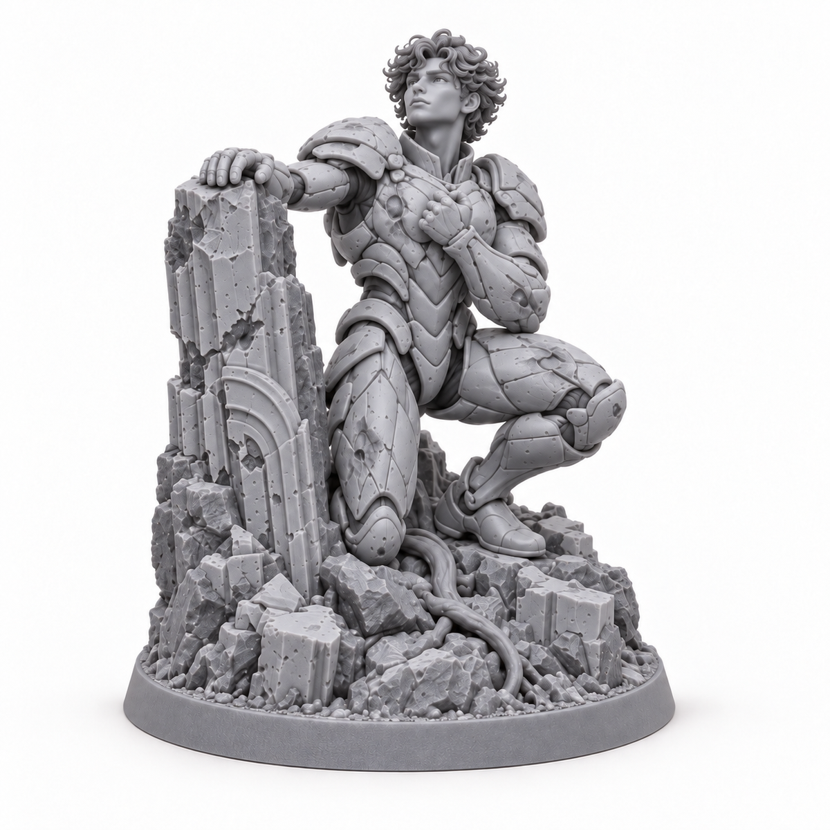 Tom Moonfall Survivor unpainted grey resin miniature on white, front view