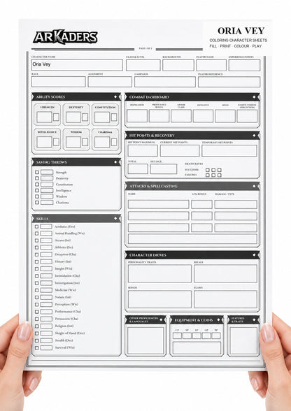 Oria Vey Coloring Character Sheet 2